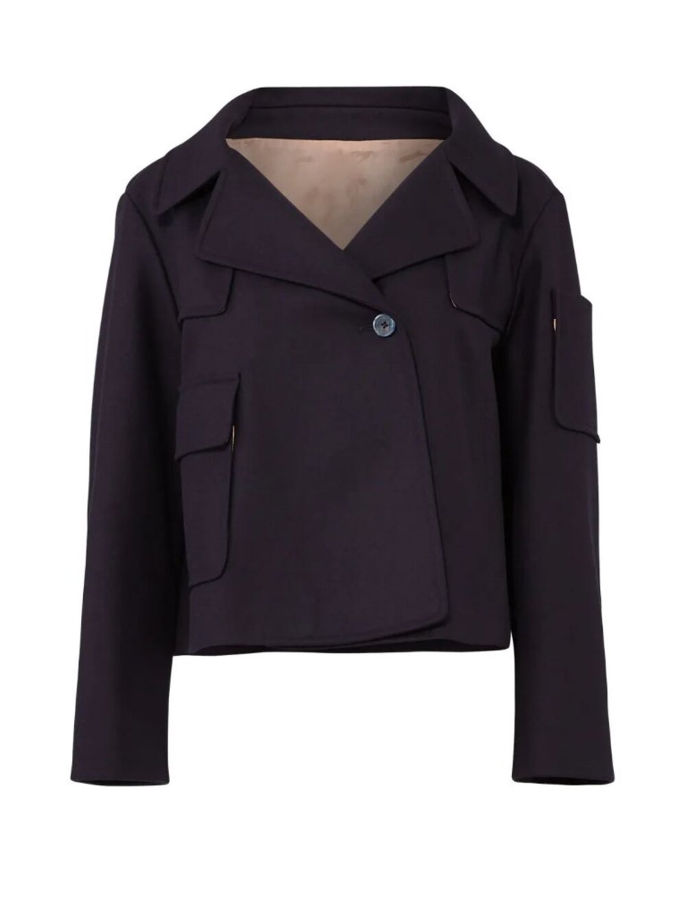Jil Sander wool cashmere wide collar crop swing boxy cargo blazer cape pea coat